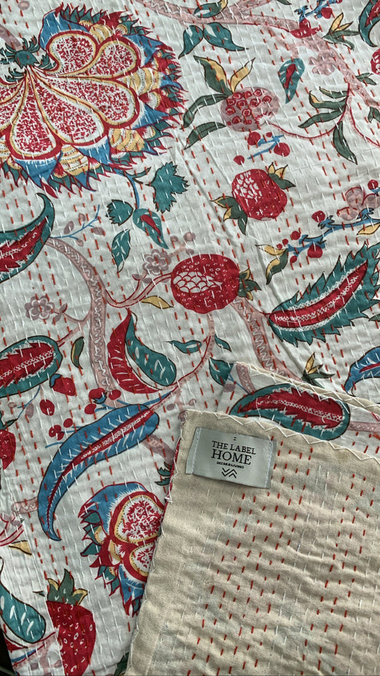 Floral Simmer Kantha Stitch Cotton Bedcover