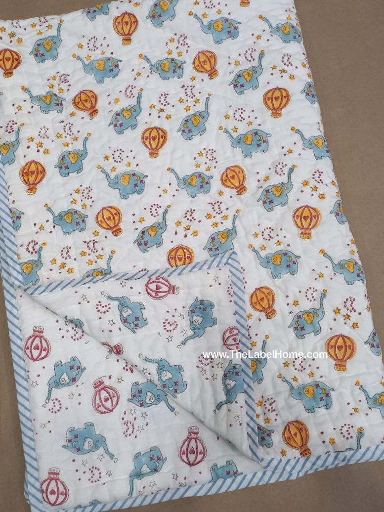 Baby Quilt - Cheerful Play - Pure Muslin Voile Size 60x40 inches