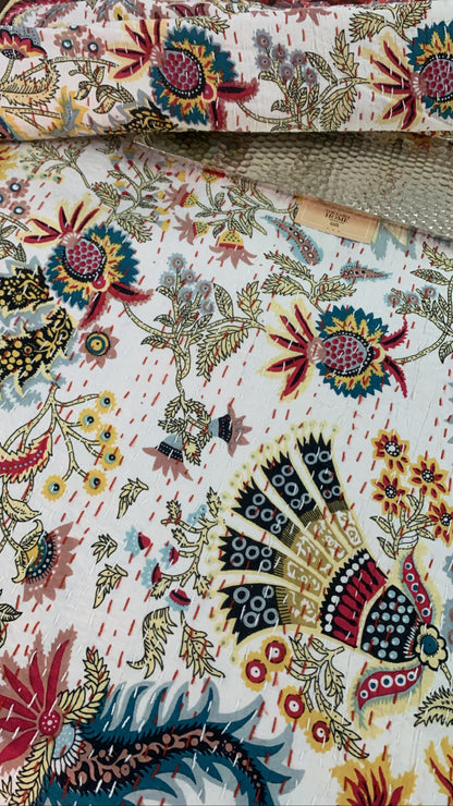 Morning Paradise Kantha Bedcover-The Label Home