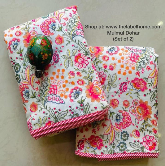 Pink Spring - MulMul Summer Dohar (Set of 2 Single Cotton Muslin Dohar)