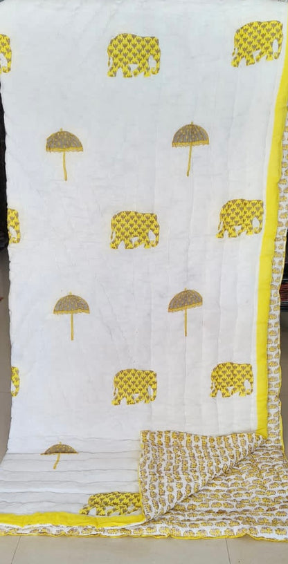 Clearance Rajai - Premium Elephant Yellow - Double Size 90x108 inches-The Label Home