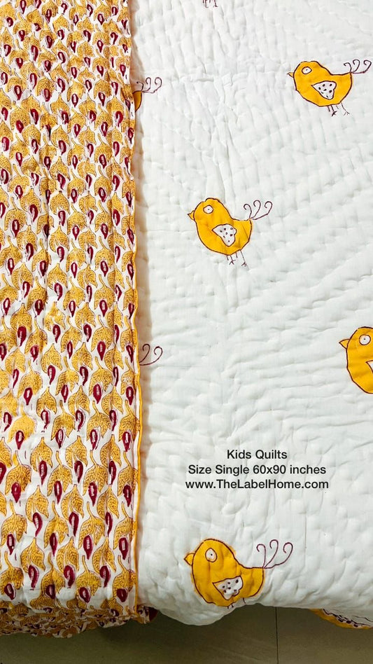 Kids Quilt - Chirpy Bird - Pure Muslin Voile - Single Size 60x90 inches