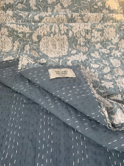 Tusker Grey Kantha Bedcover-The Label Home