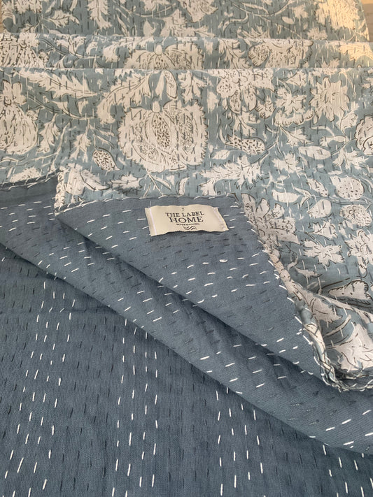 Tusker Grey Kantha Bedcover-The Label Home