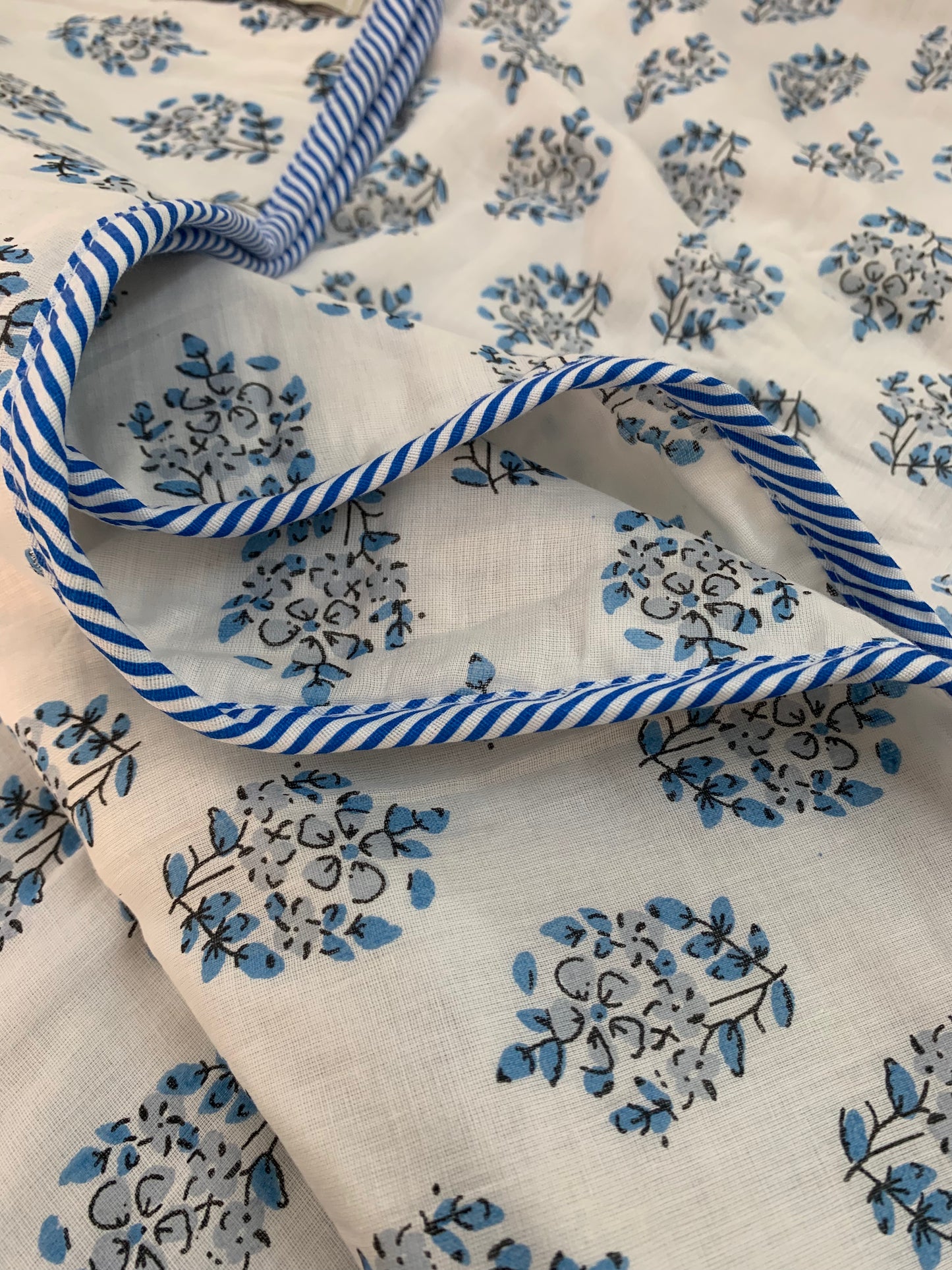 Serene White & Blue - MulMul Summer Dohar (Set of 2 Single Dohars)-The Label Home