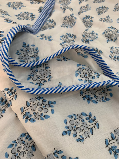 Serene White & Blue - MulMul Summer Dohar (Set of 2 Single Dohars)-The Label Home