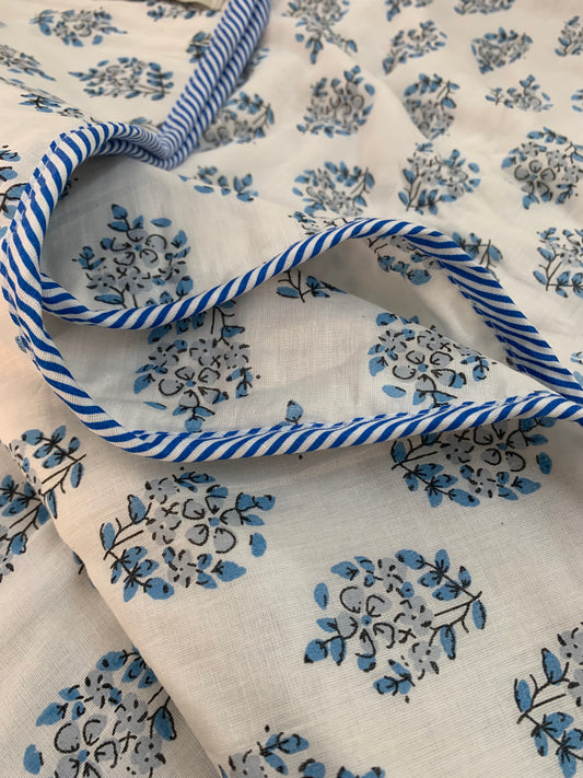 Serene White & Blue - MulMul Summer Dohar (Set of 2 Single Dohars)-The Label Home