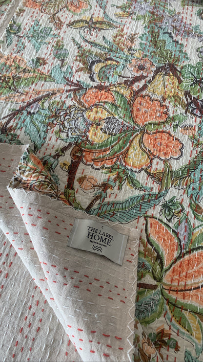 Crystal Bloom Kantha Bedcover-The Label Home