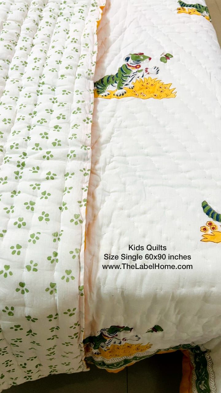 Kids Quilt - Tiger Play - Pure Muslin Voile - Single Size 60x90 inches
