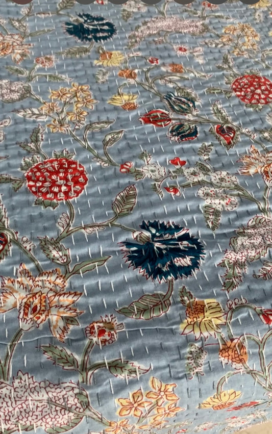 Luxe Peach Kantha Bedcover-The Label Home