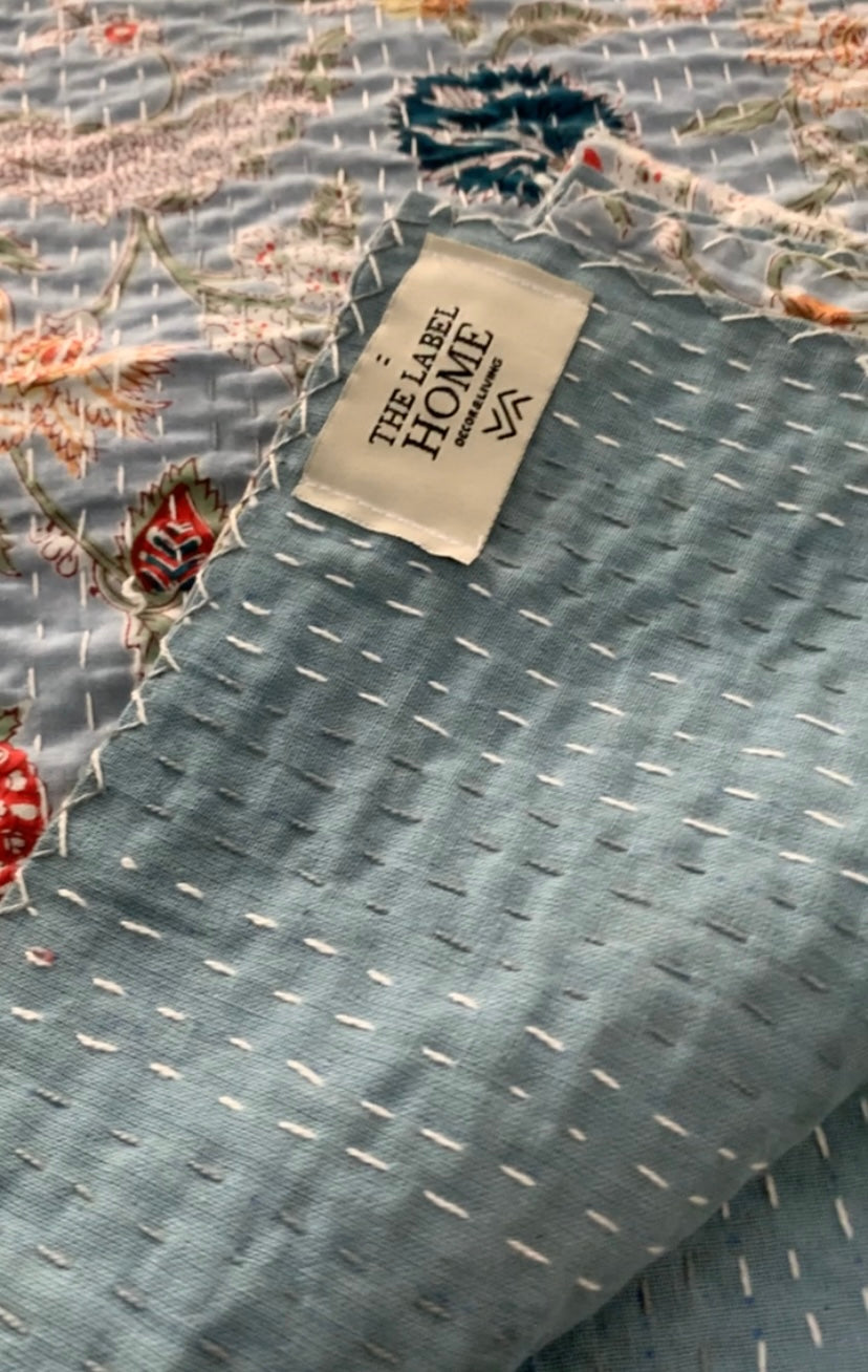 Luxe Peach Kantha Bedcover-The Label Home