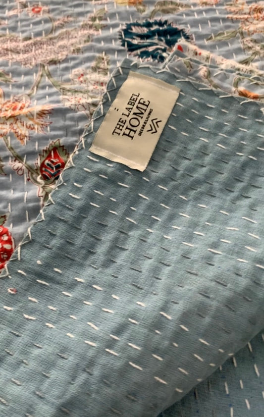 Luxe Peach Kantha Bedcover-The Label Home