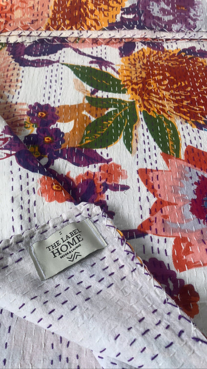 Stunning Floral Bloom Kantha Bedcover-The Label Home