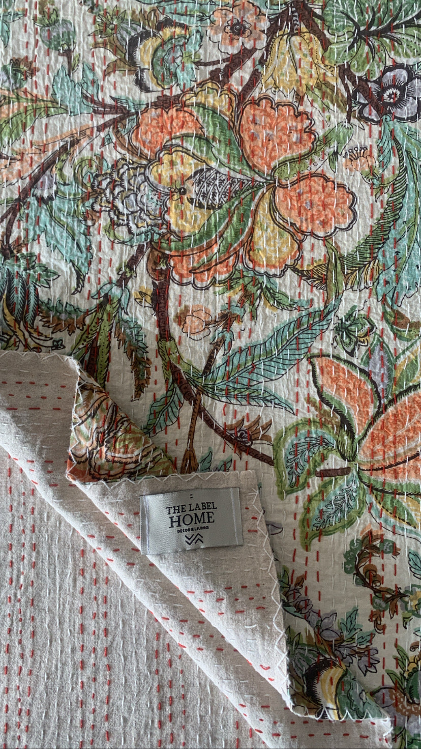 Crystal Bloom Home Kantha Stitch Cotton Bedcover