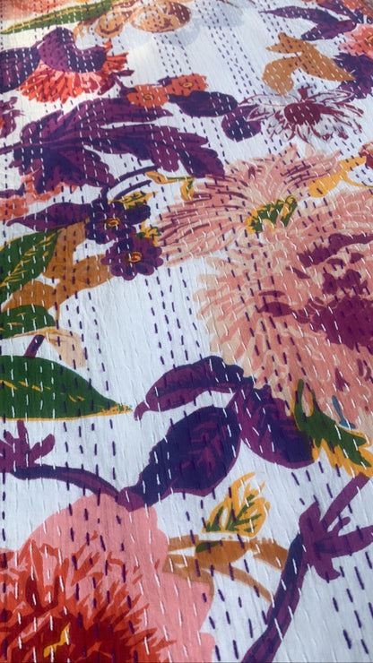Stunning Floral Bloom Kantha Bedcover-The Label Home