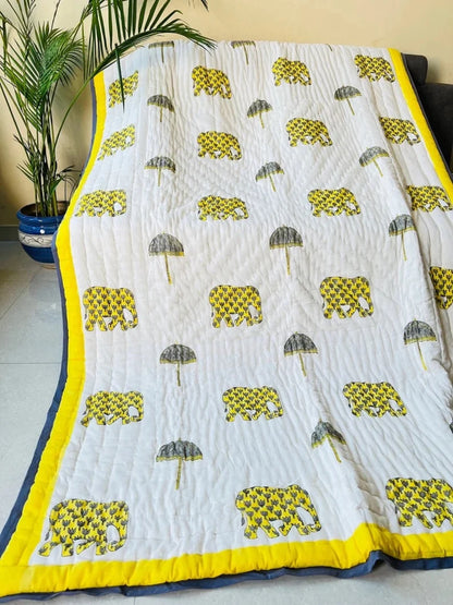 Clearance Rajai - Premium Elephant Yellow - Double Size 90x108 inches-The Label Home
