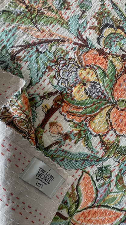 Crystal Bloom Kantha Bedcover-The Label Home