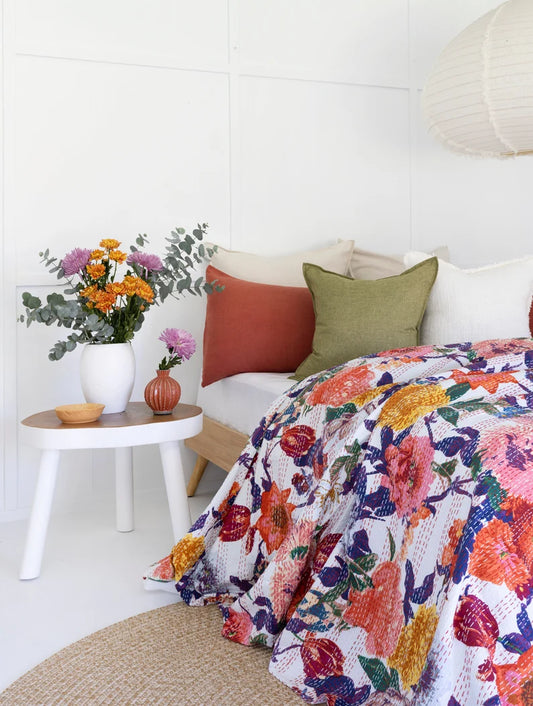 Sunshine Floral Home Kantha Stitch Cotton Bedcover