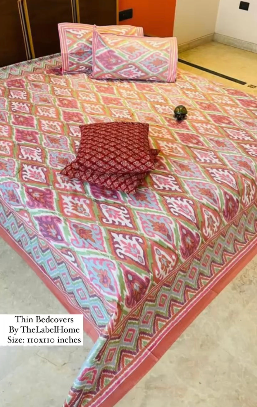Maharani Ikkat Mahal Thin Cotton Printed Bedspread Bedcover (Jumbo King Size)