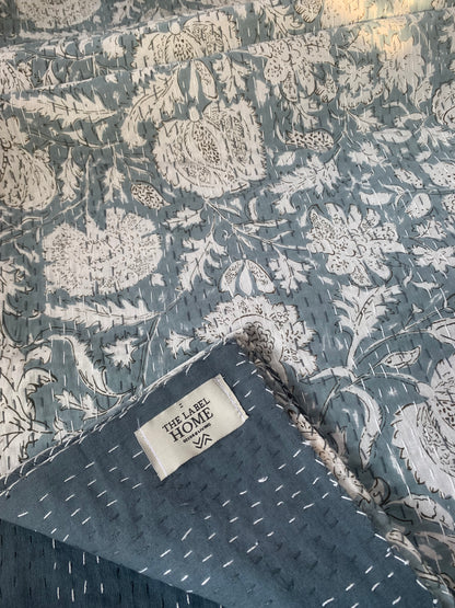 Tusker Grey Kantha Bedcover-The Label Home