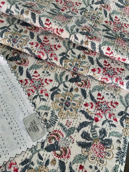 Handmade Cotton Kantha Bedcover | Floral Snow, Soft
