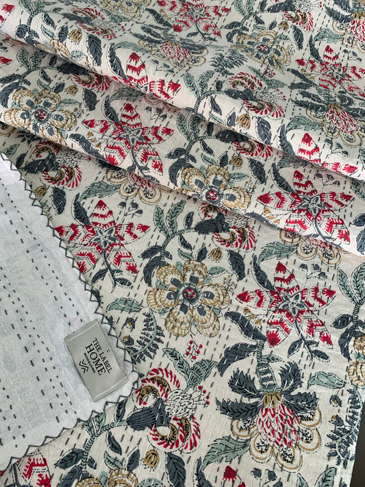 Floral Snow Kantha Bedcover