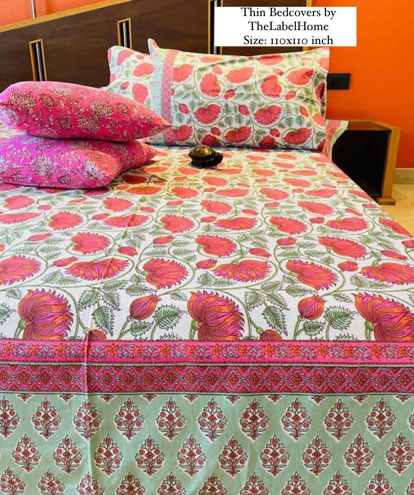 Pink Villa Thin Cotton Printed Bedspread Bedcover (Jumbo King Size)