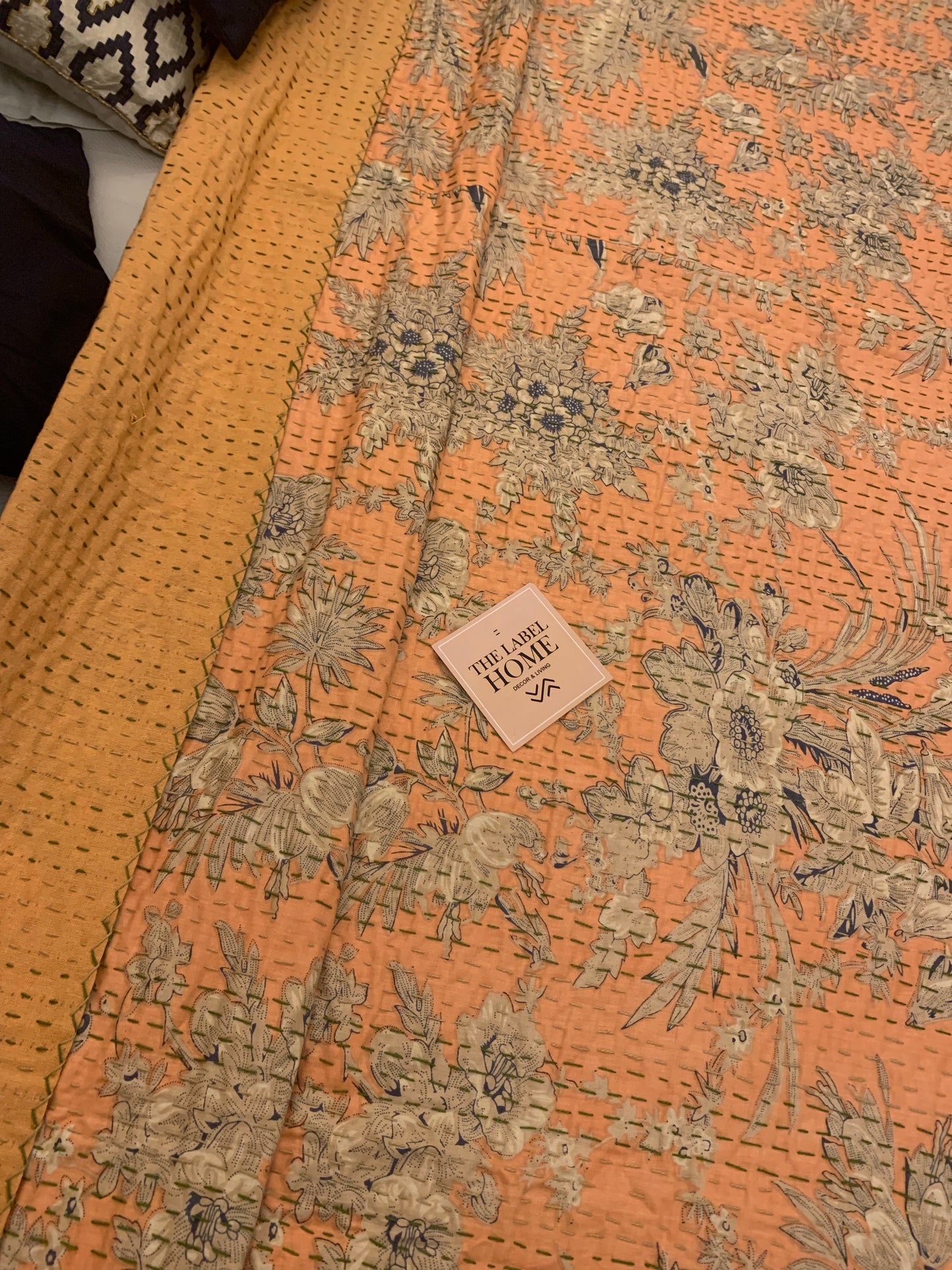 Peachy Affair Kantha Bedcover-The Label Home