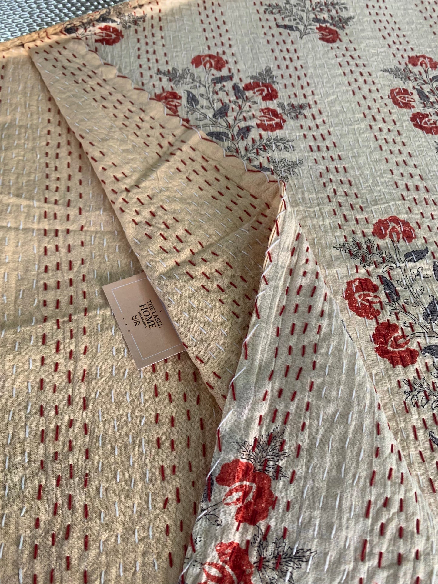 Elegant Home Kantha Stitch Cotton Bedcover