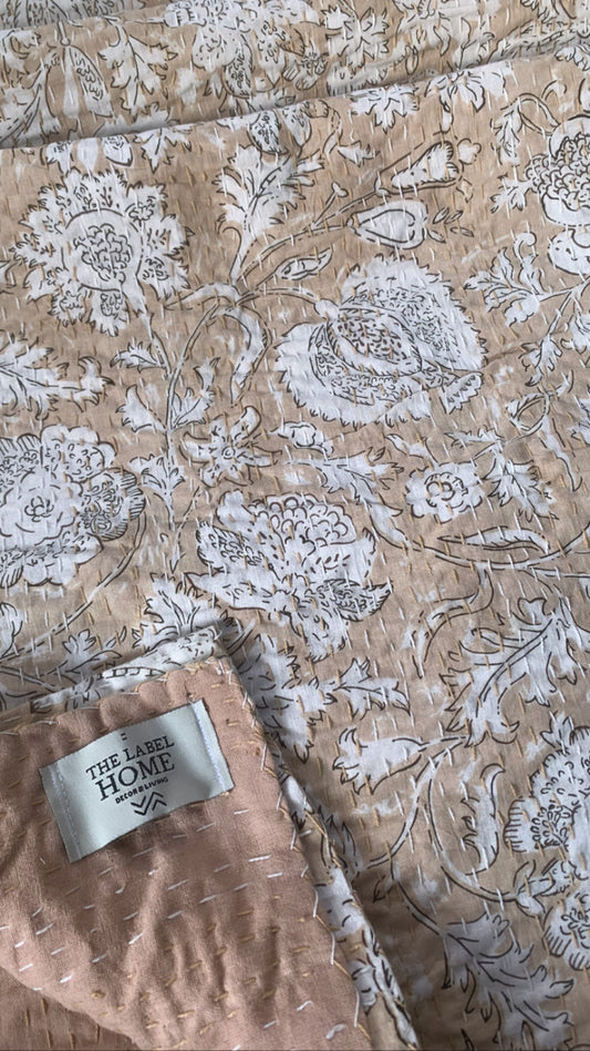 Earth Floral Spring Kantha Bedcover-The Label Home