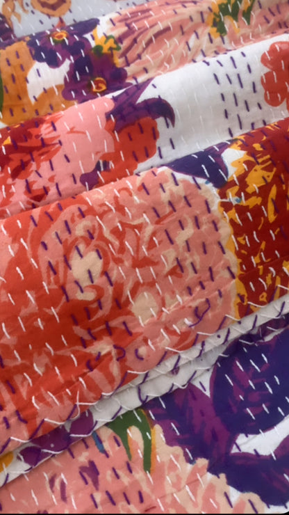 Stunning Floral Bloom Kantha Bedcover-The Label Home