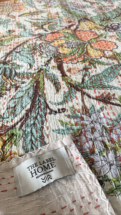 Crystal Bloom Kantha Bedcover-The Label Home