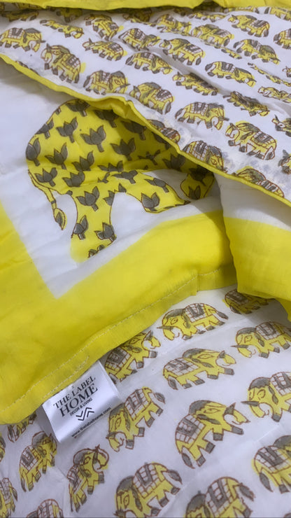 Clearance Rajai - Premium Elephant Yellow - Double Size 90x108 inches-The Label Home