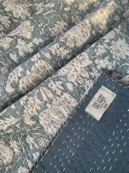 Tusker Grey Kantha Bedcover-The Label Home
