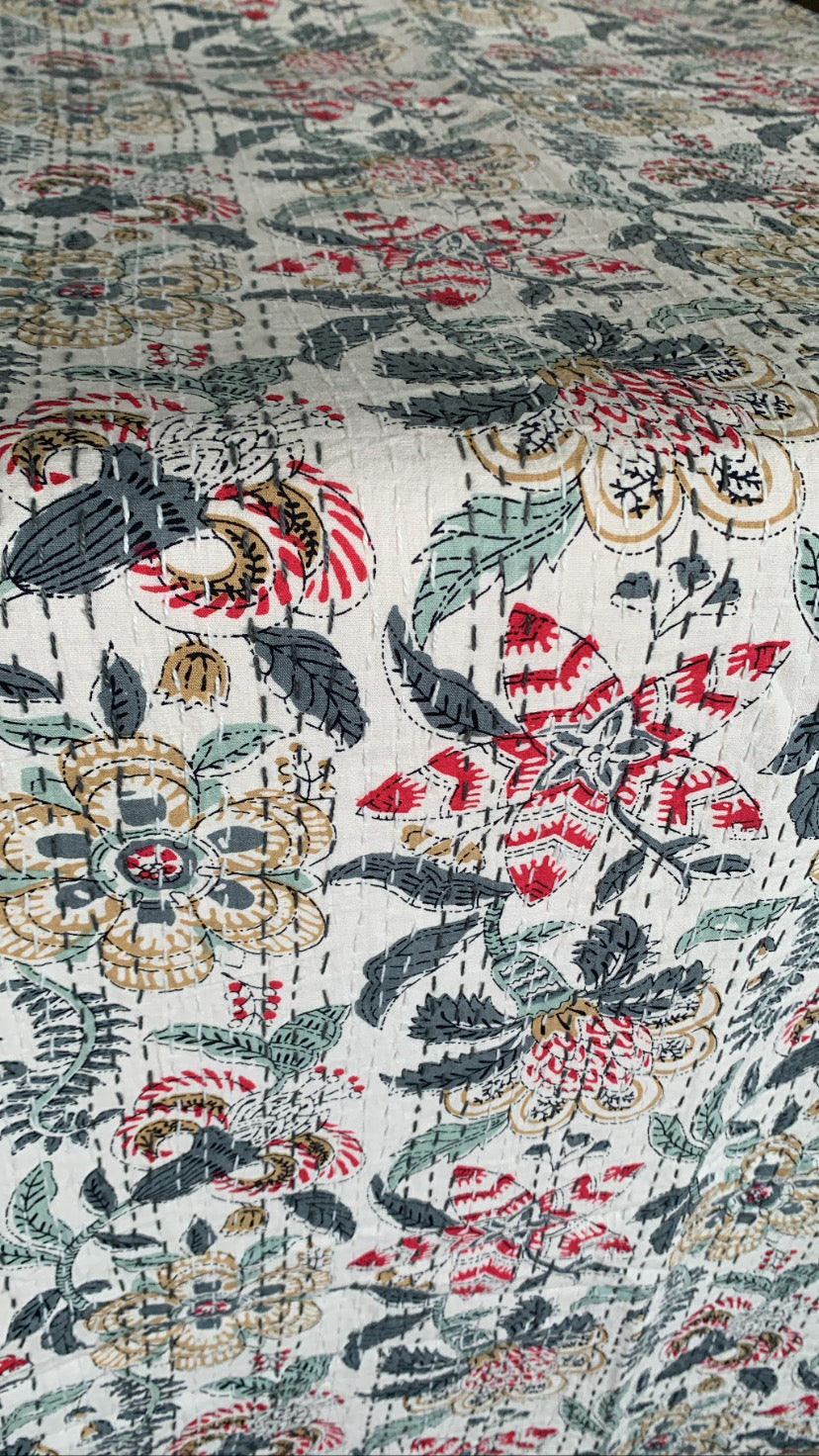 Floral Snow Kantha Bedcover